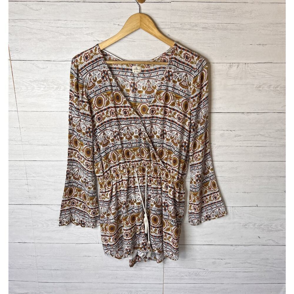 O'Neill Romper Womens Size Small Wrap Boho Floral Earth Tones Drawstring Hippy - Picture 2 of 16